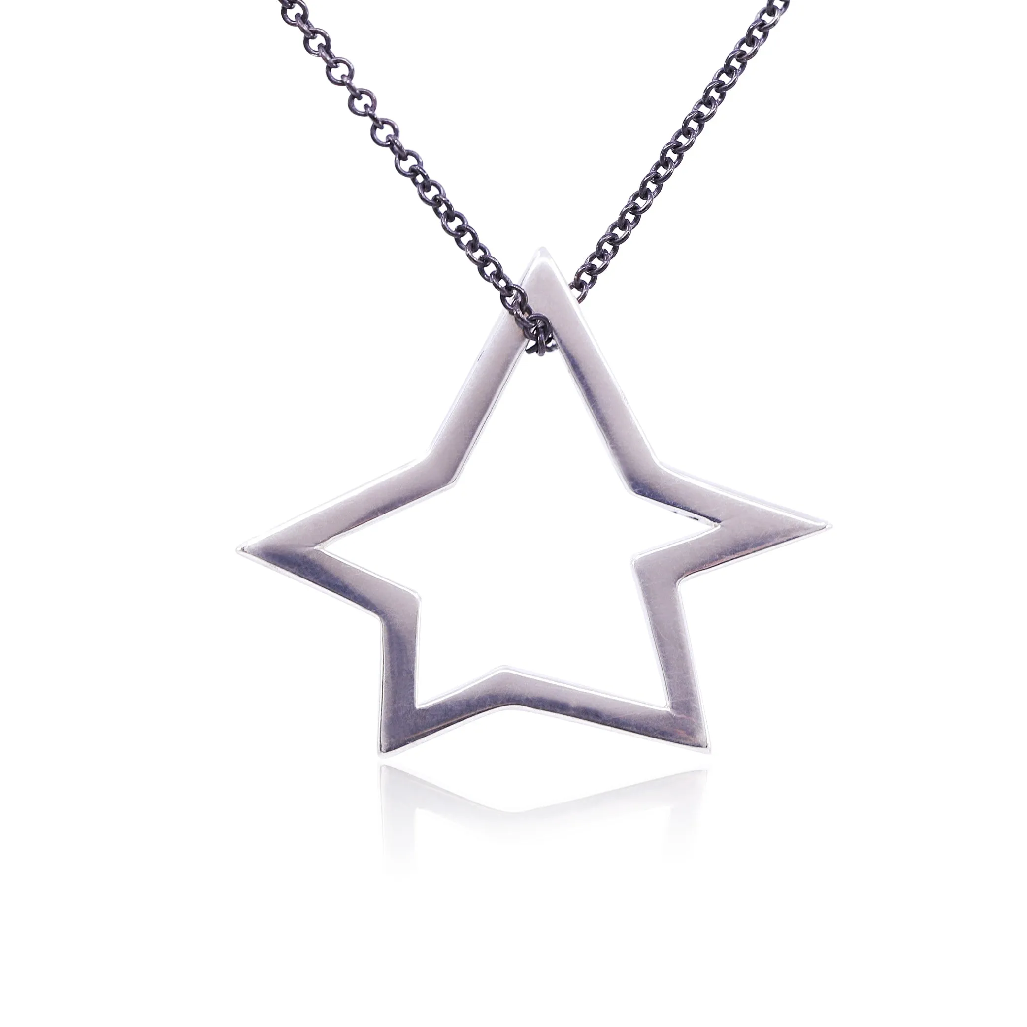 STERLING SILVER OPEN STAR PENDANT NECKLACE