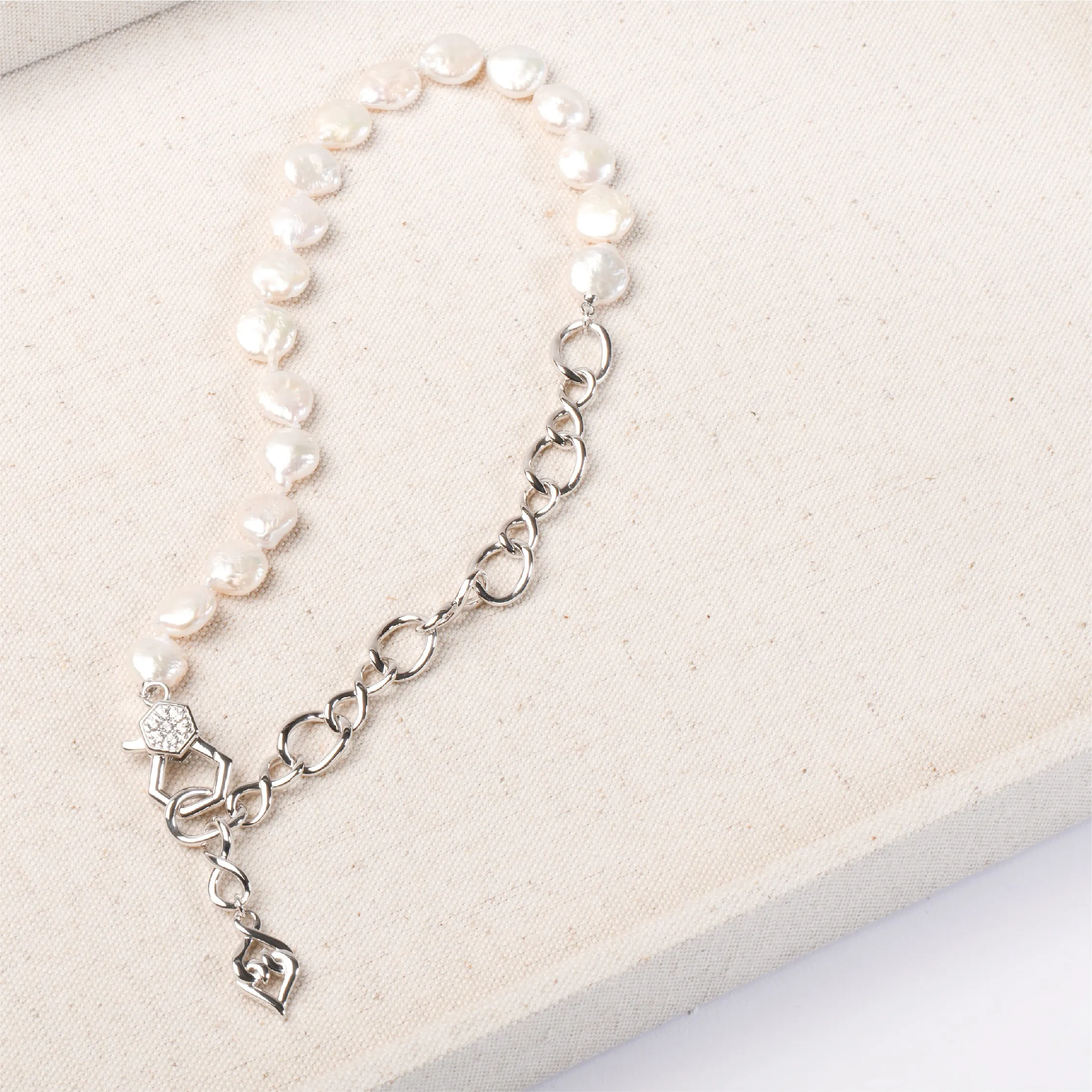 Sterling Silver White Sapphire Pearl Necklace