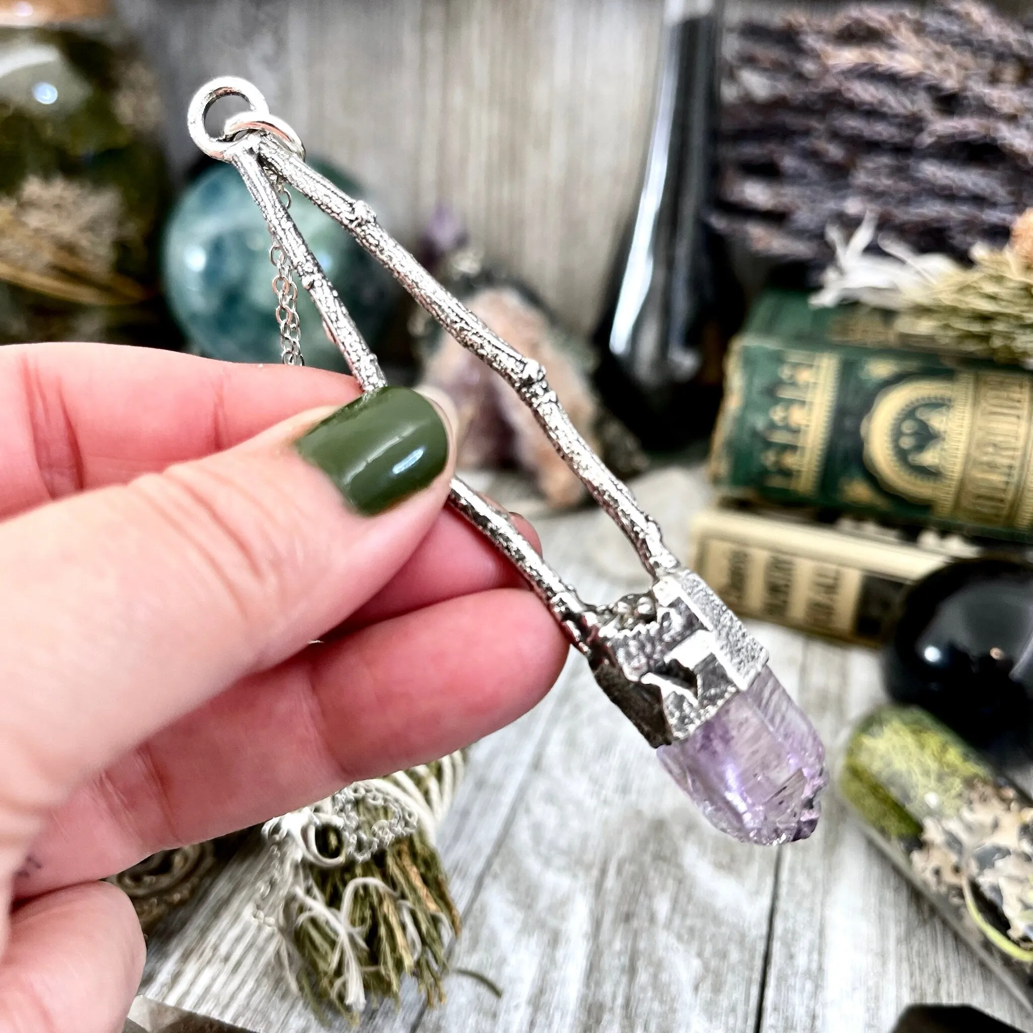 Sticks & Stones Collection - Raw Vera Cruz Amethyst Crystal Necklace in Fine Silver /