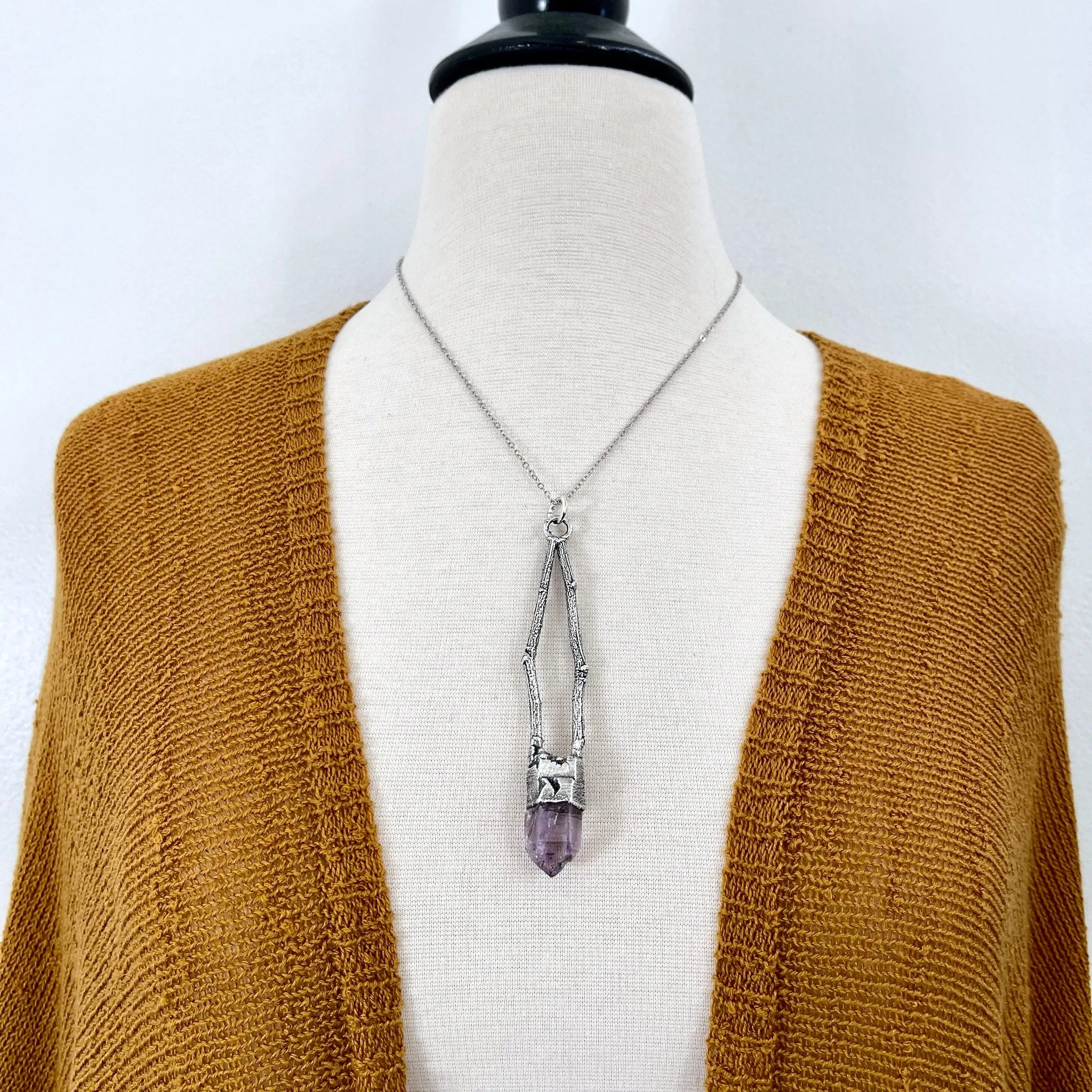 Sticks & Stones Collection - Raw Vera Cruz Amethyst Crystal Necklace in Fine Silver /