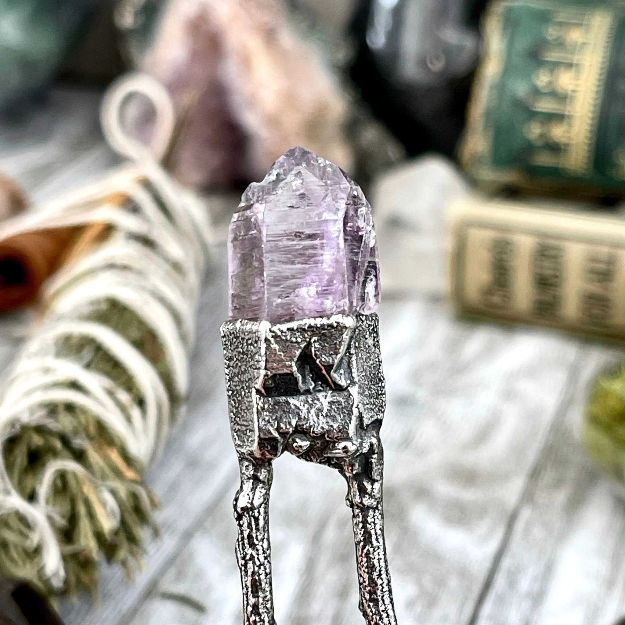 Sticks & Stones Collection - Raw Vera Cruz Amethyst Crystal Necklace in Fine Silver /