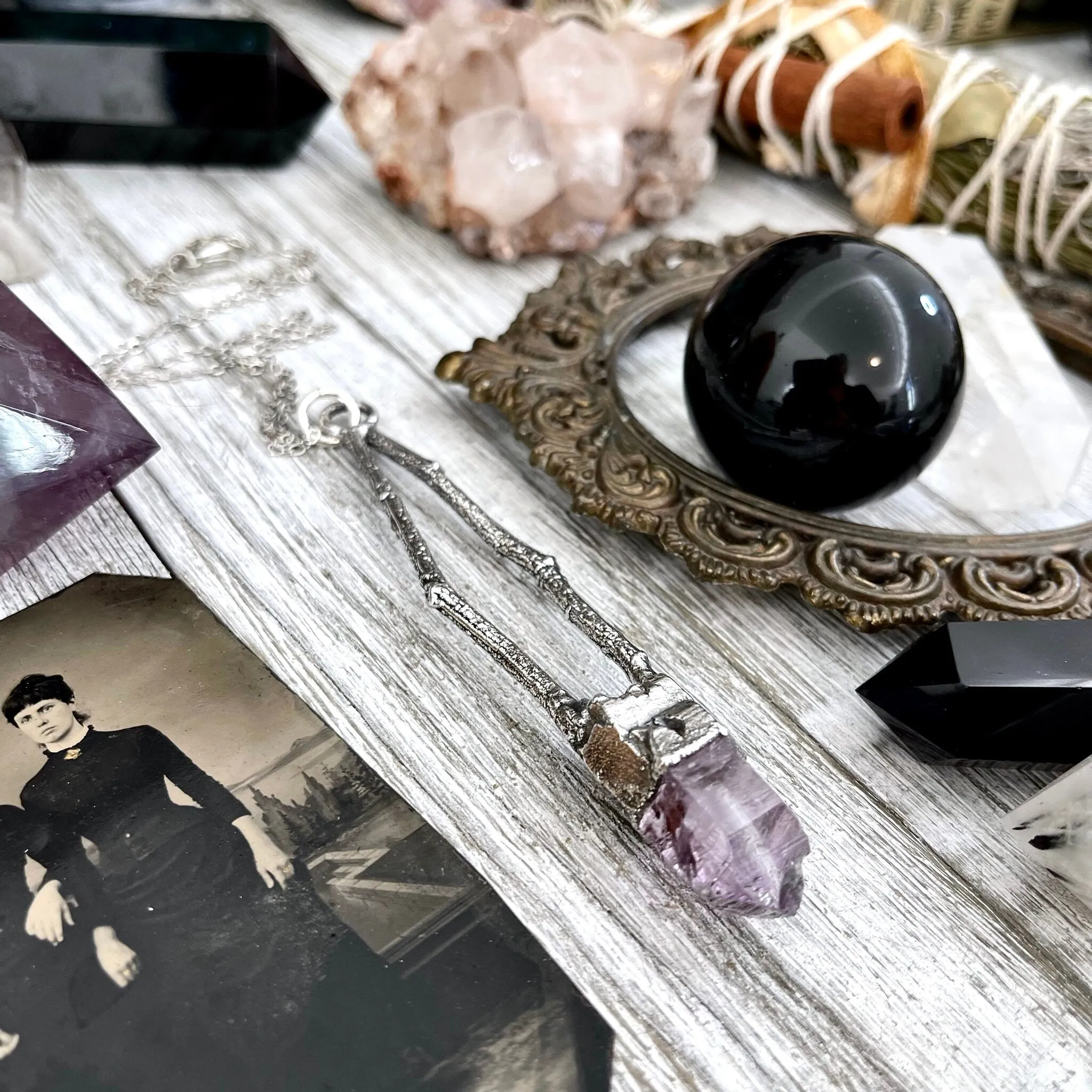 Sticks & Stones Collection - Raw Vera Cruz Amethyst Crystal Necklace in Fine Silver /