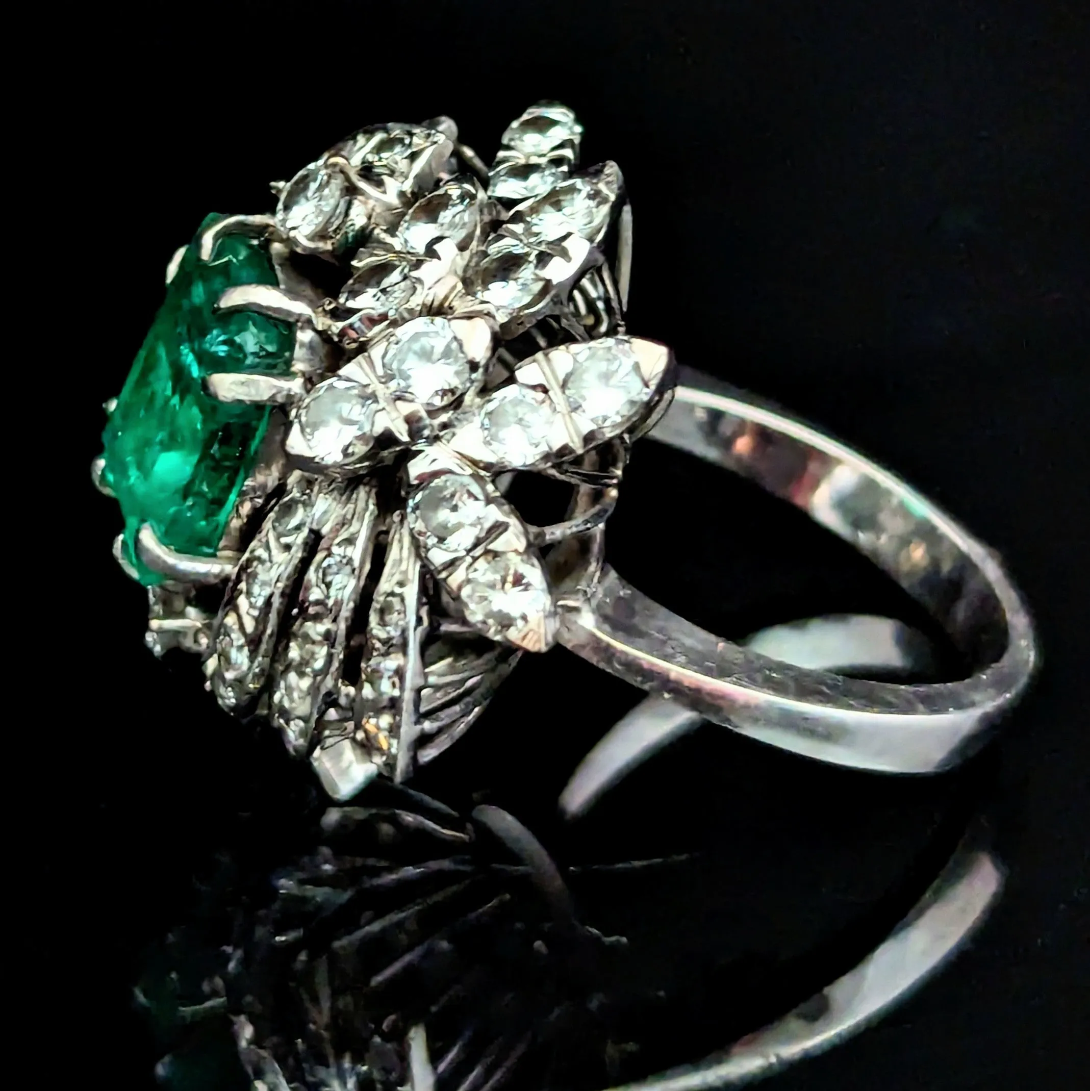 The Alston - Vintage GIA Graded Emerald Diamonds White Gold Cocktail Ring