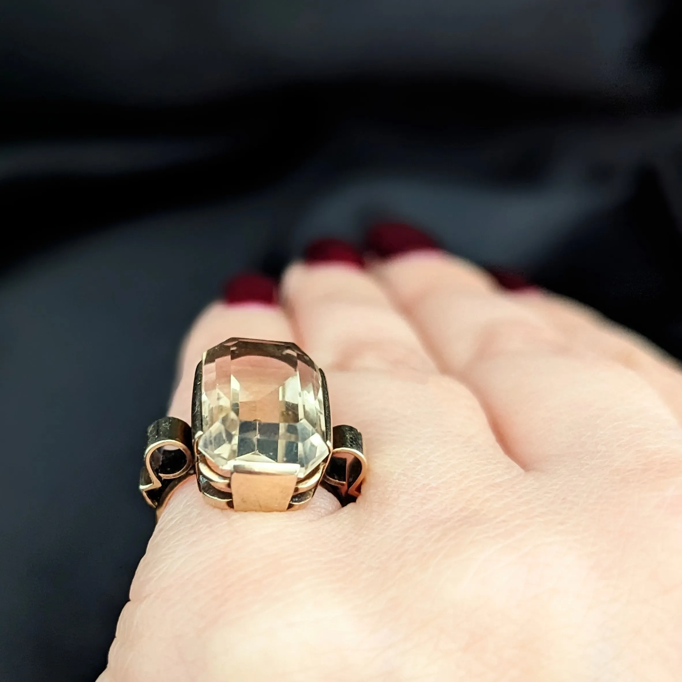 The Bodie - Retro Era Citrine 14k Gold Cocktail Ring c. 1940s