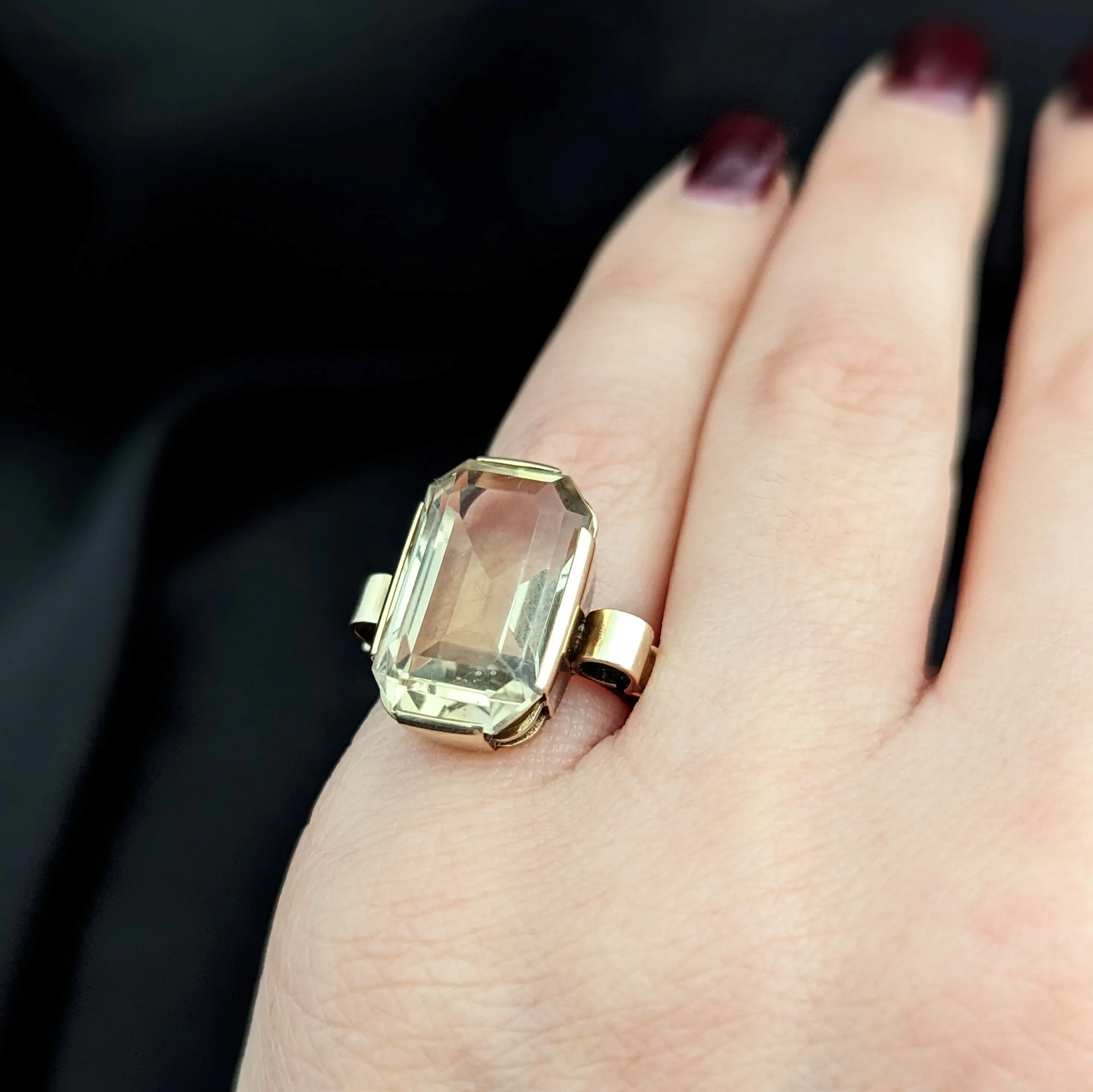 The Bodie - Retro Era Citrine 14k Gold Cocktail Ring c. 1940s