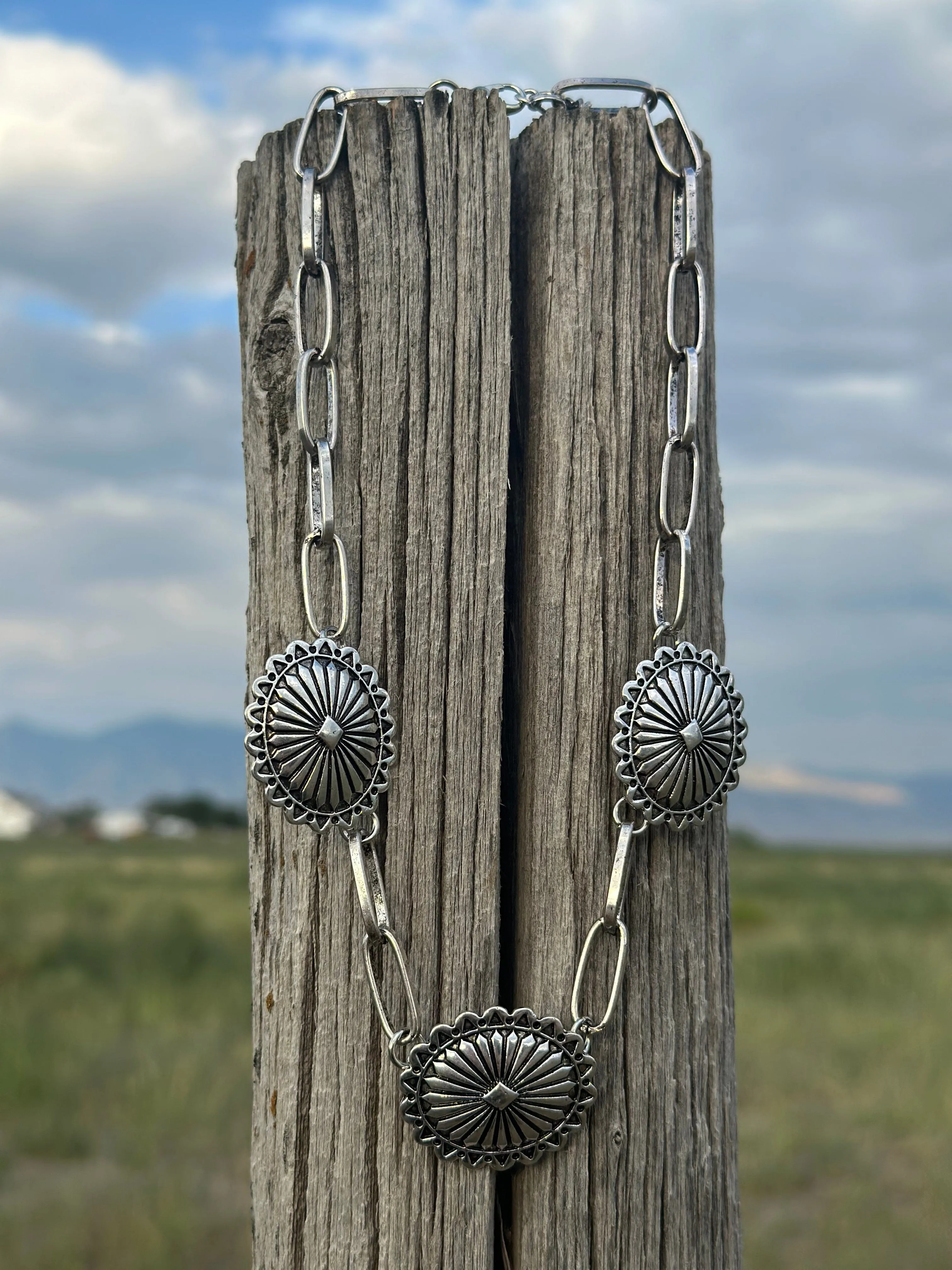 The Silver Concho Paperclip Chain  Necklace