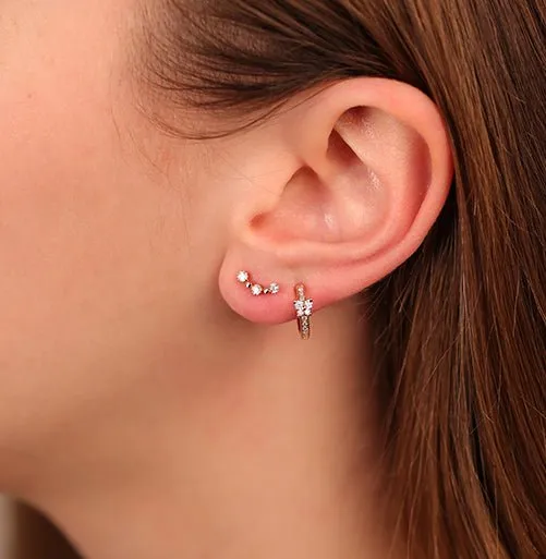 Three Stone Diamond Bezel Ear Climber