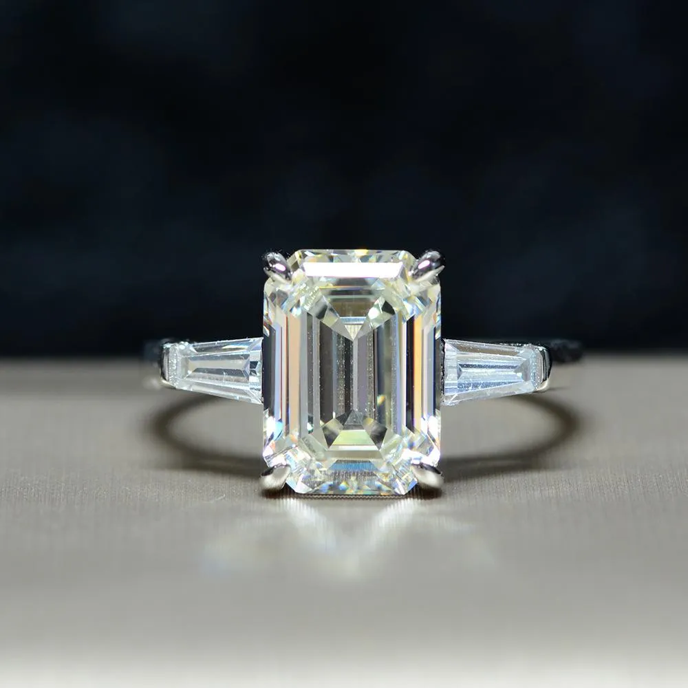 Three Stone Emerald Cut Sterling Silver Ring