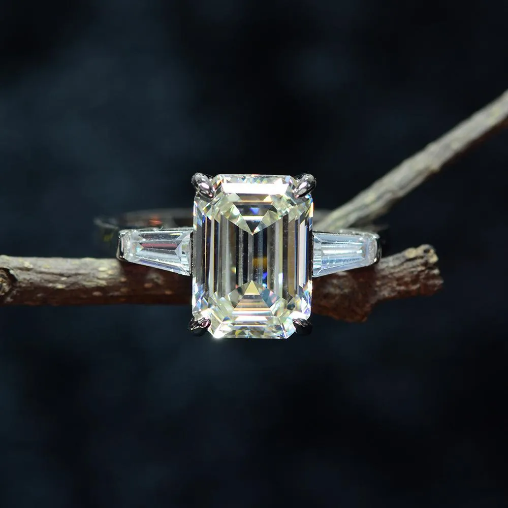 Three Stone Emerald Cut Sterling Silver Ring