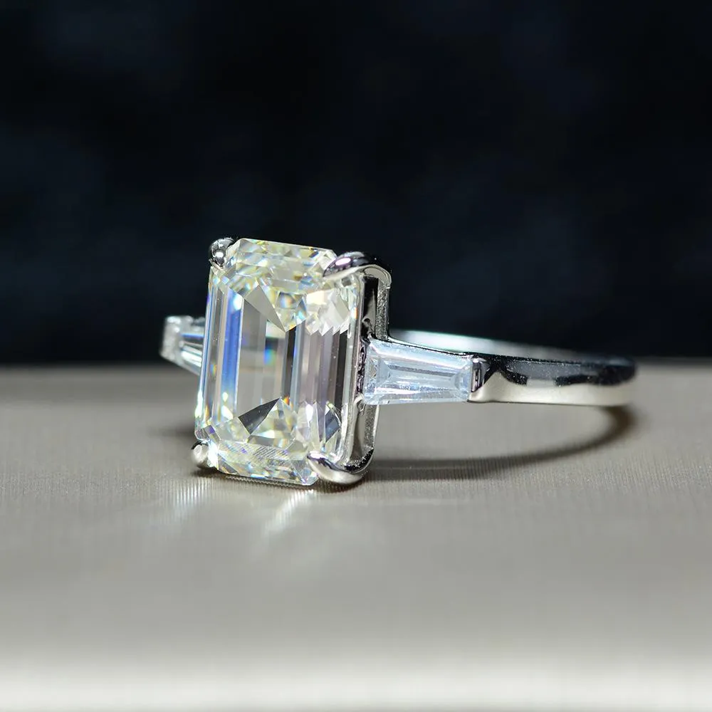 Three Stone Emerald Cut Sterling Silver Ring