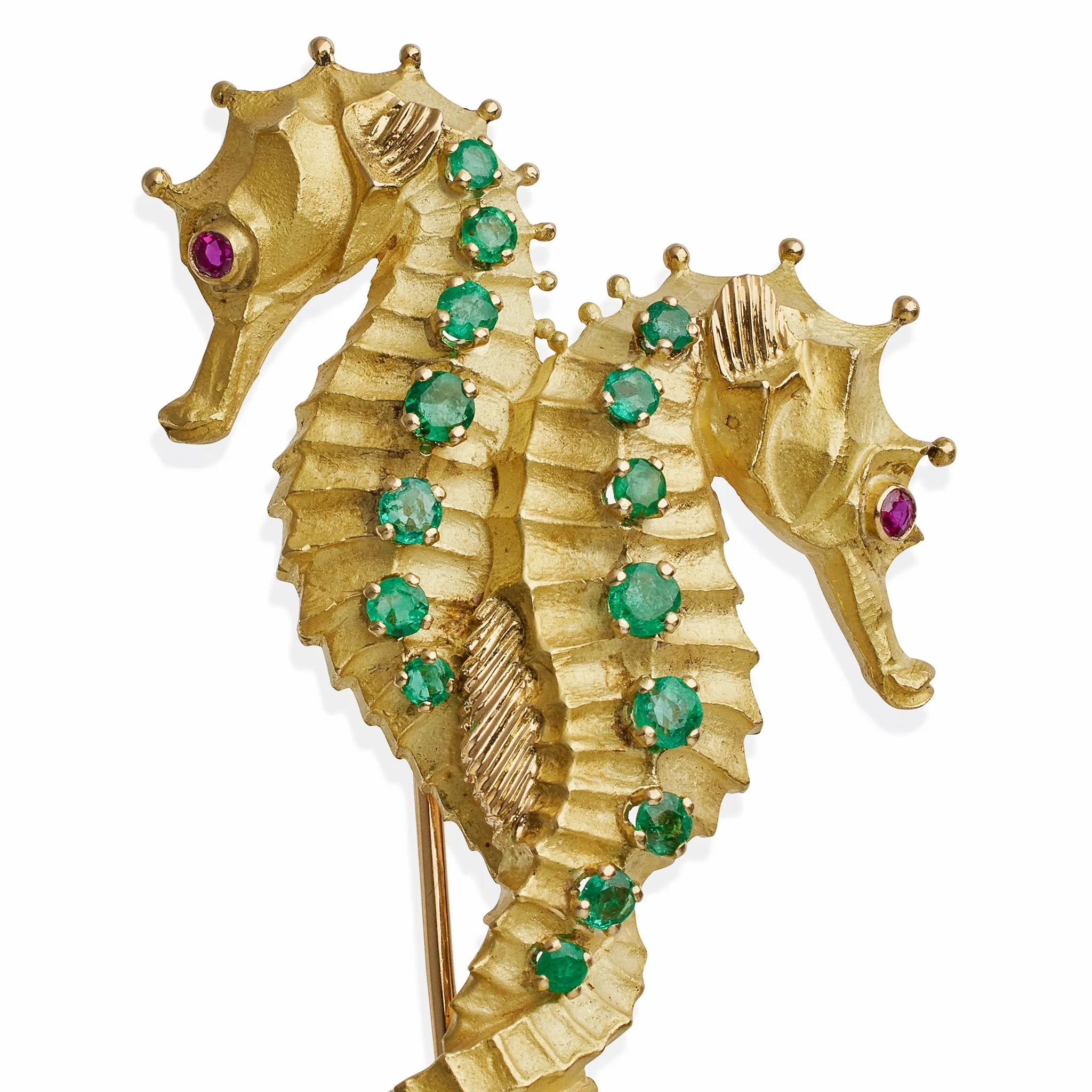 Sure! Here’s an optimized title for the product in English:

Exquisite Tiffany & Co. Georges Lenfant 18k Gold and Emerald Double Seahorse Brooch – Elegant Vintage Jewelry