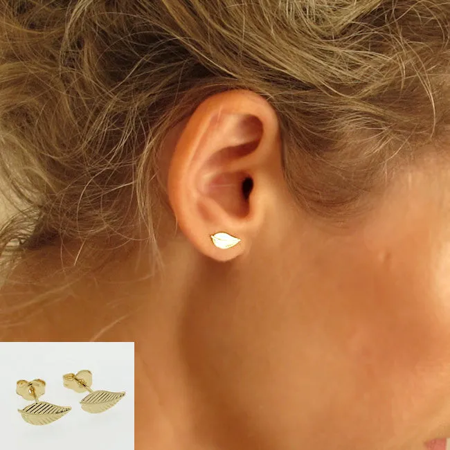 Tiny Silver Leaf Stud Earrings