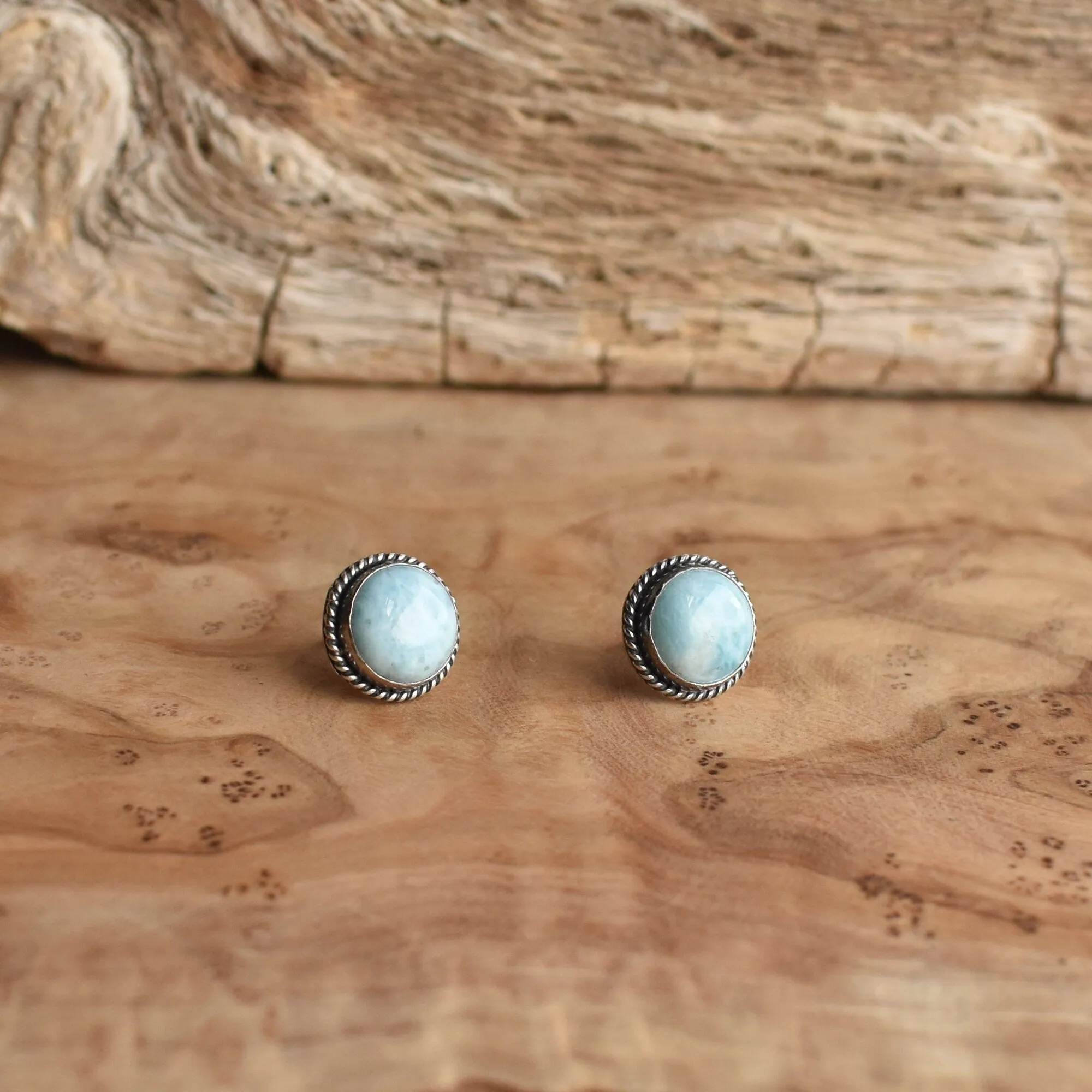 Traditional Larimar Posts - Larimar Studs - Dominican Larimar Earrings - Silversmith - Sterling Silver Posts