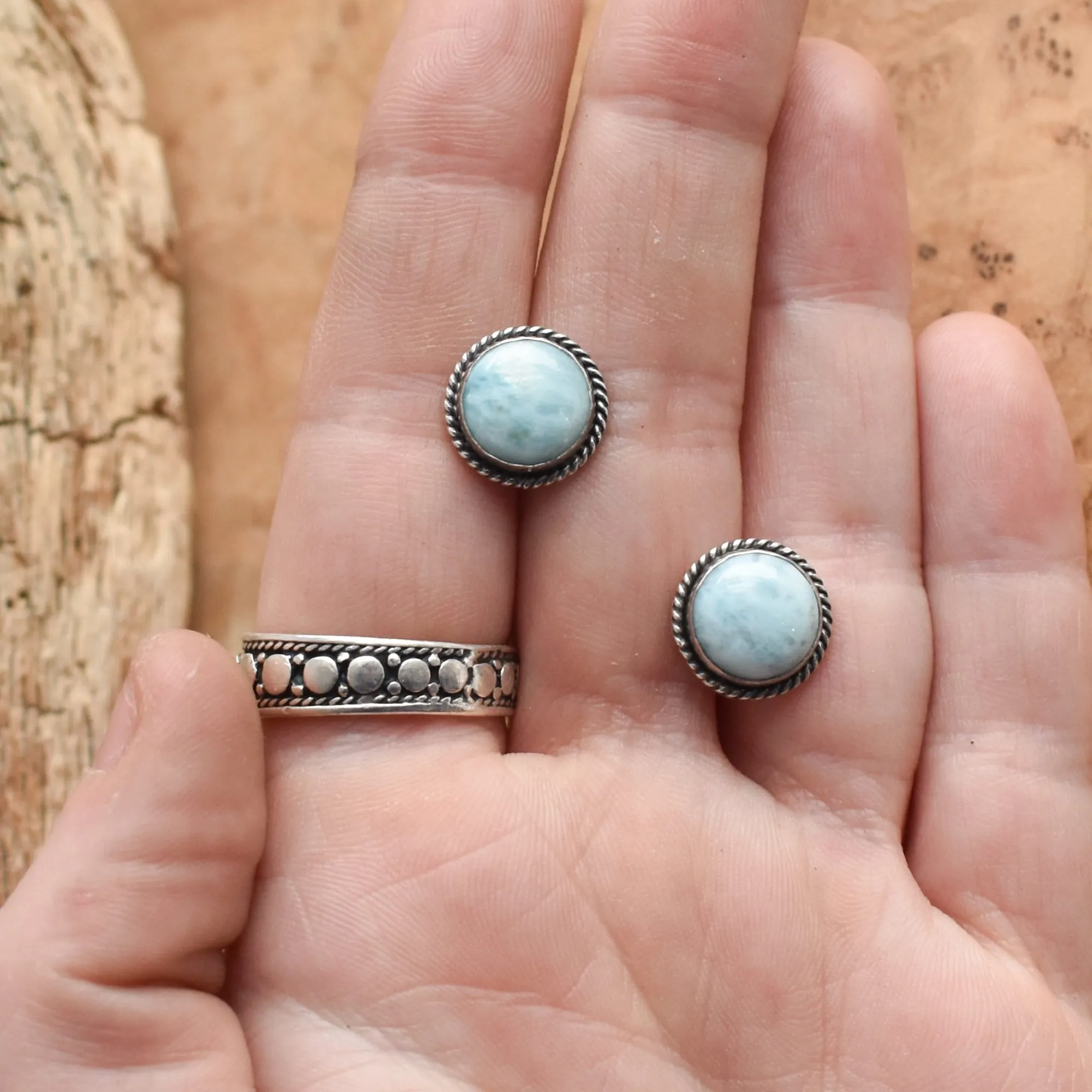 Traditional Larimar Posts - Larimar Studs - Dominican Larimar Earrings - Silversmith - Sterling Silver Posts