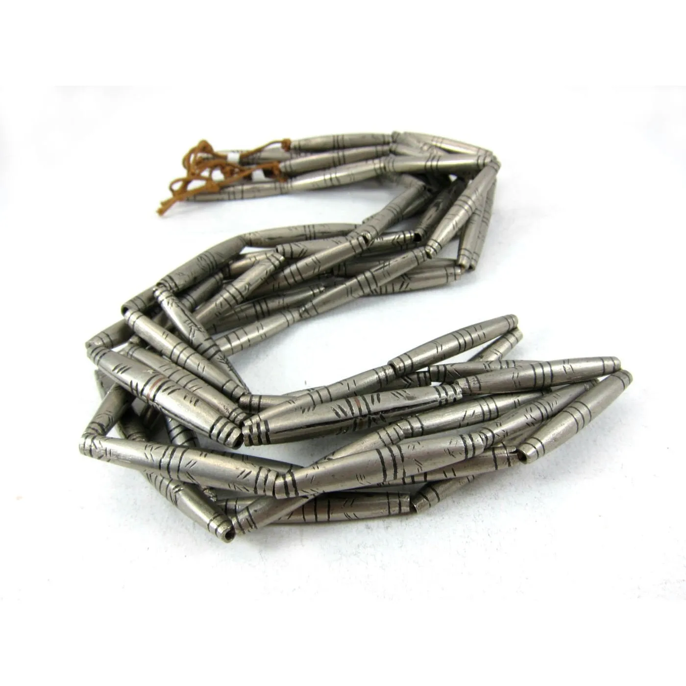 Tuareg Hand Wound Nickel Silver Tube Bead Strand