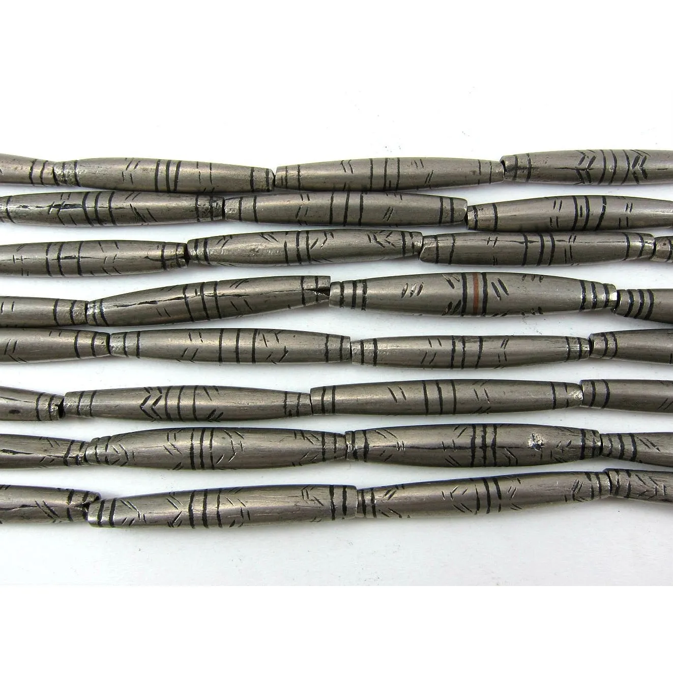 Tuareg Hand Wound Nickel Silver Tube Bead Strand