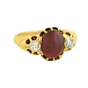 Victorian 15kt Cabochon Garnet   Diamond Ring 0.80ct center