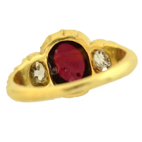 Victorian 15kt Cabochon Garnet   Diamond Ring 0.80ct center