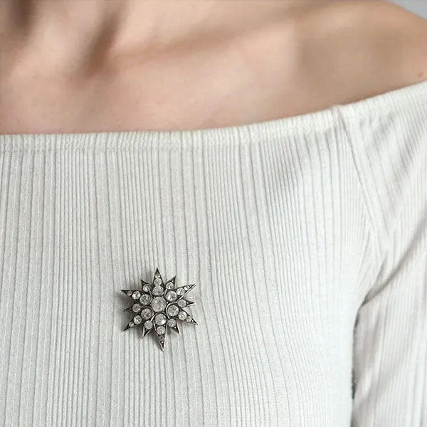 Victorian Sterling Silver & French Paste Starburst Pin