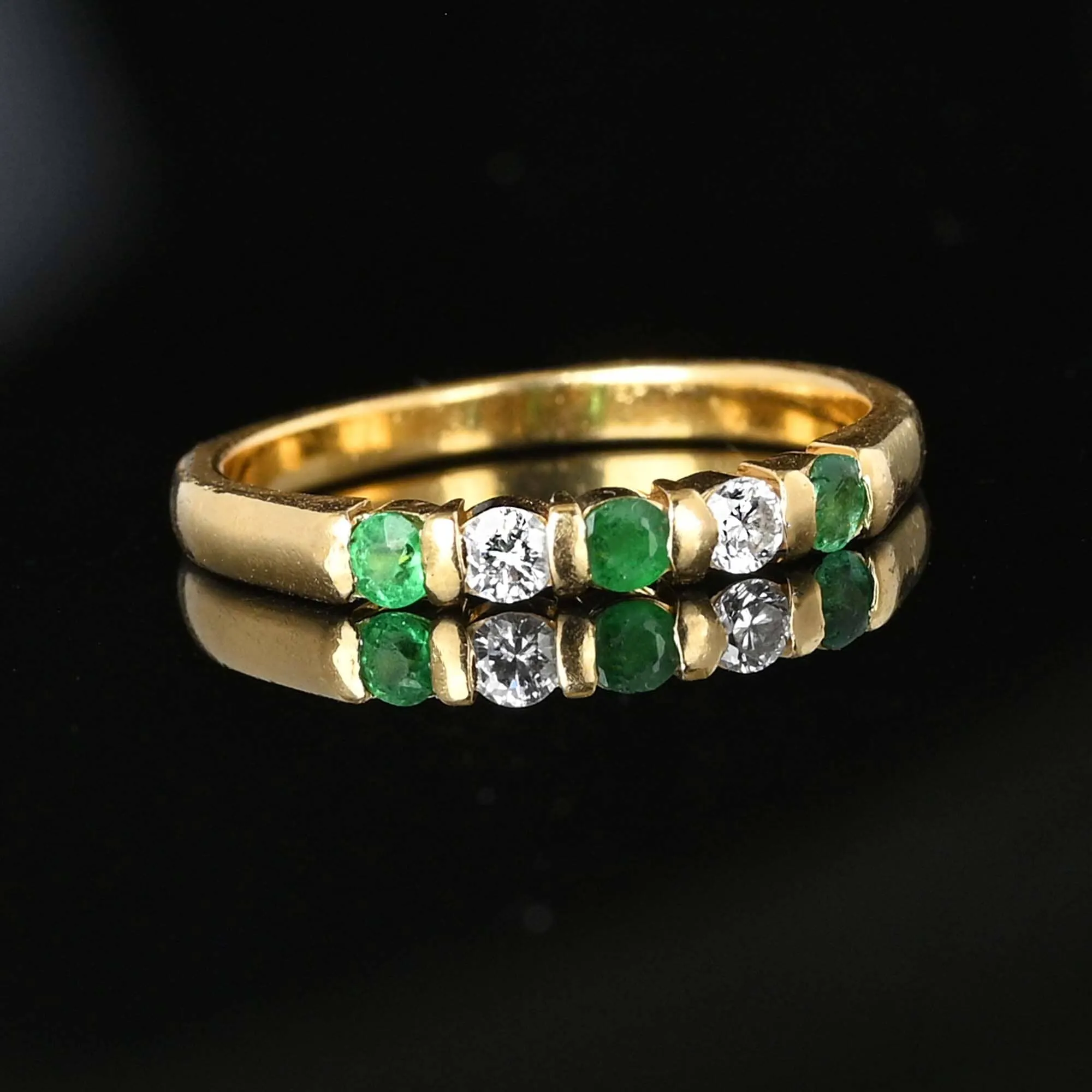 Vintage 14K Gold Diamond Emerald Eternity Ring Band