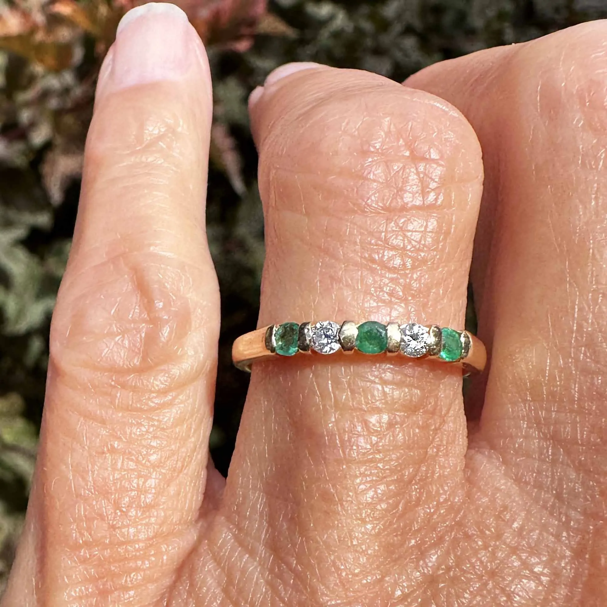 Vintage 14K Gold Diamond Emerald Eternity Ring Band