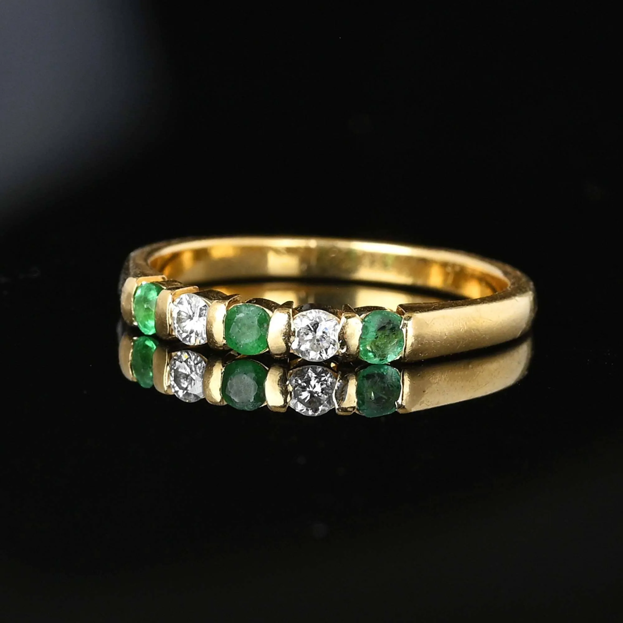 Vintage 14K Gold Diamond Emerald Eternity Ring Band