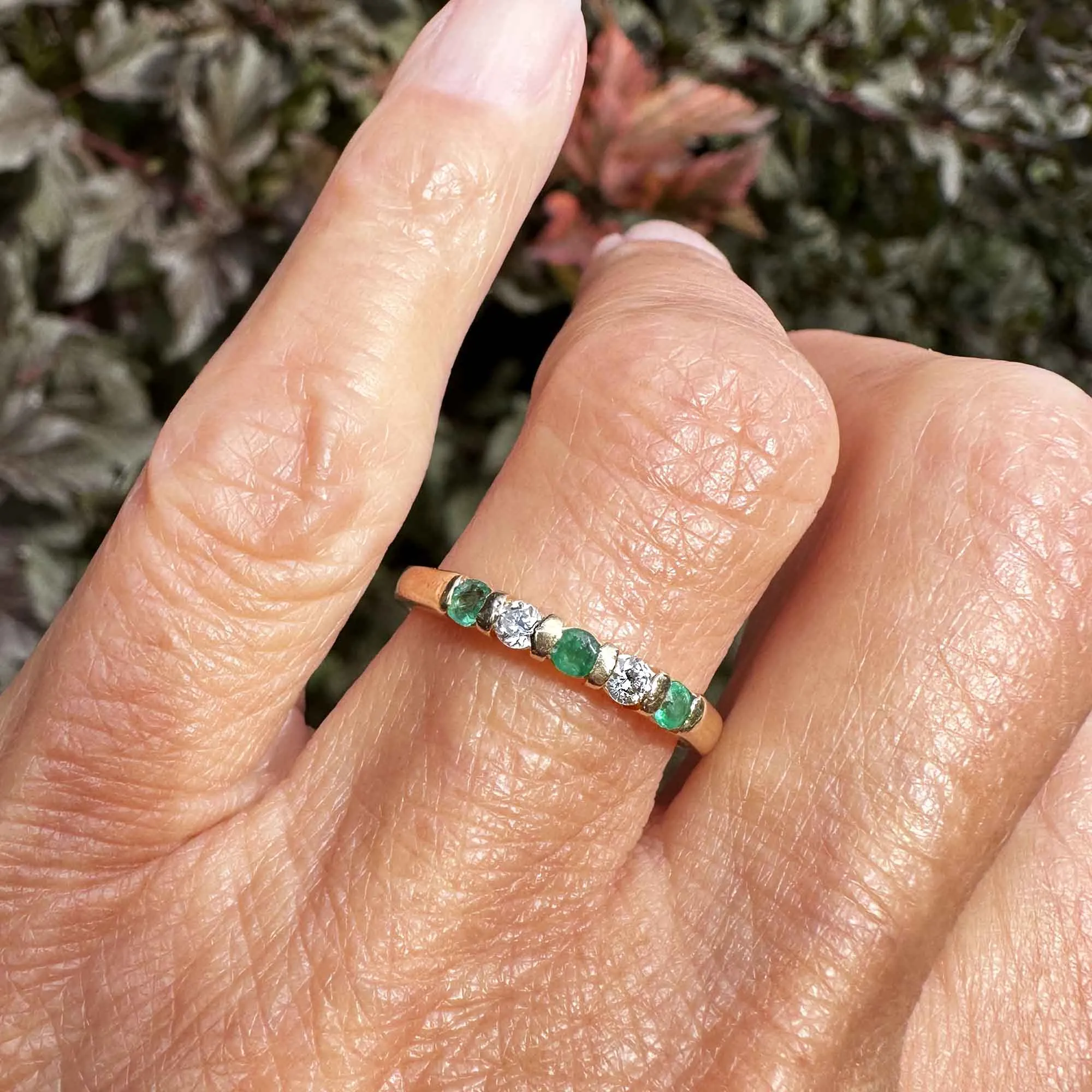 Vintage 14K Gold Diamond Emerald Eternity Ring Band