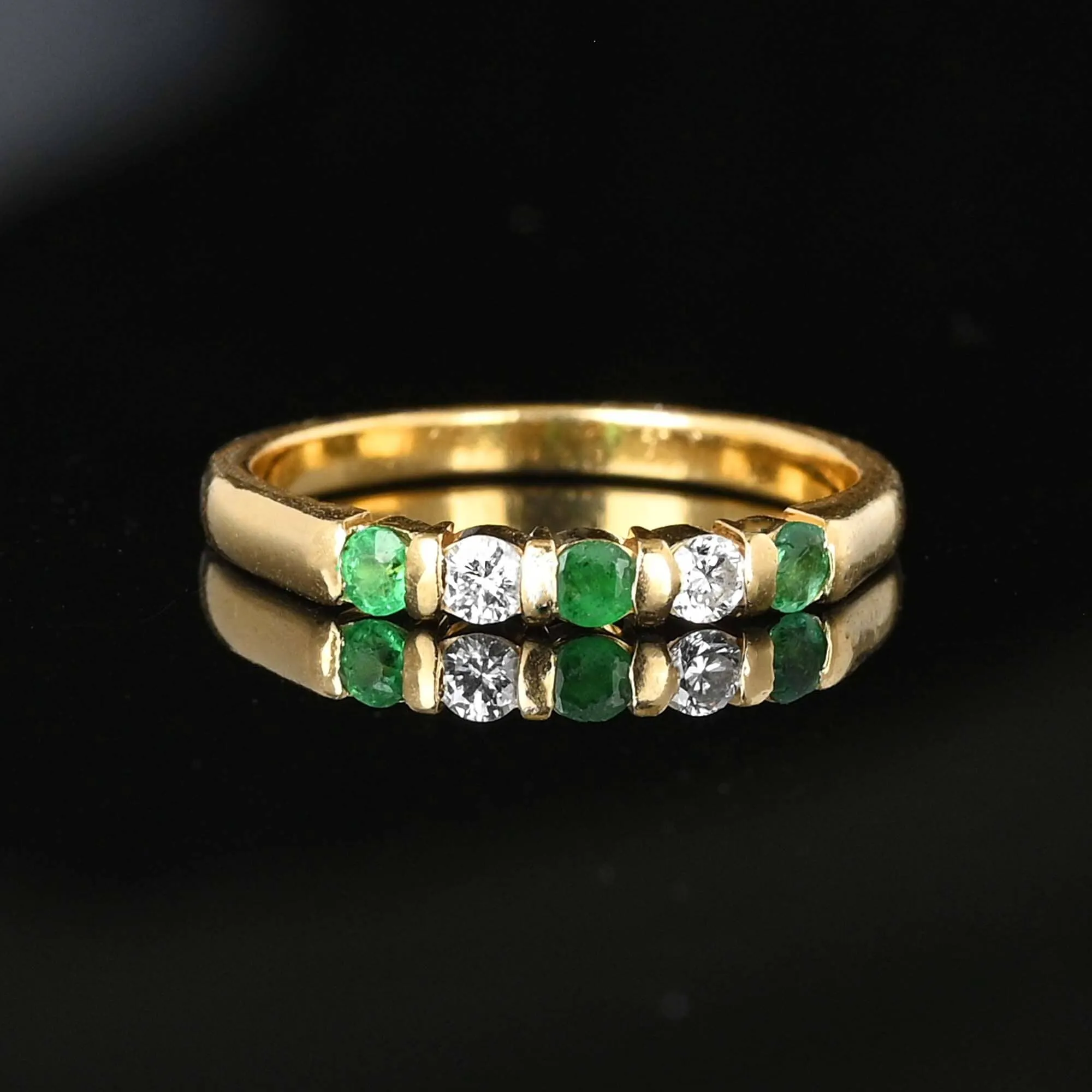 Vintage 14K Gold Diamond Emerald Eternity Ring Band