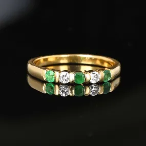 Vintage 14K Gold Diamond Emerald Eternity Ring Band