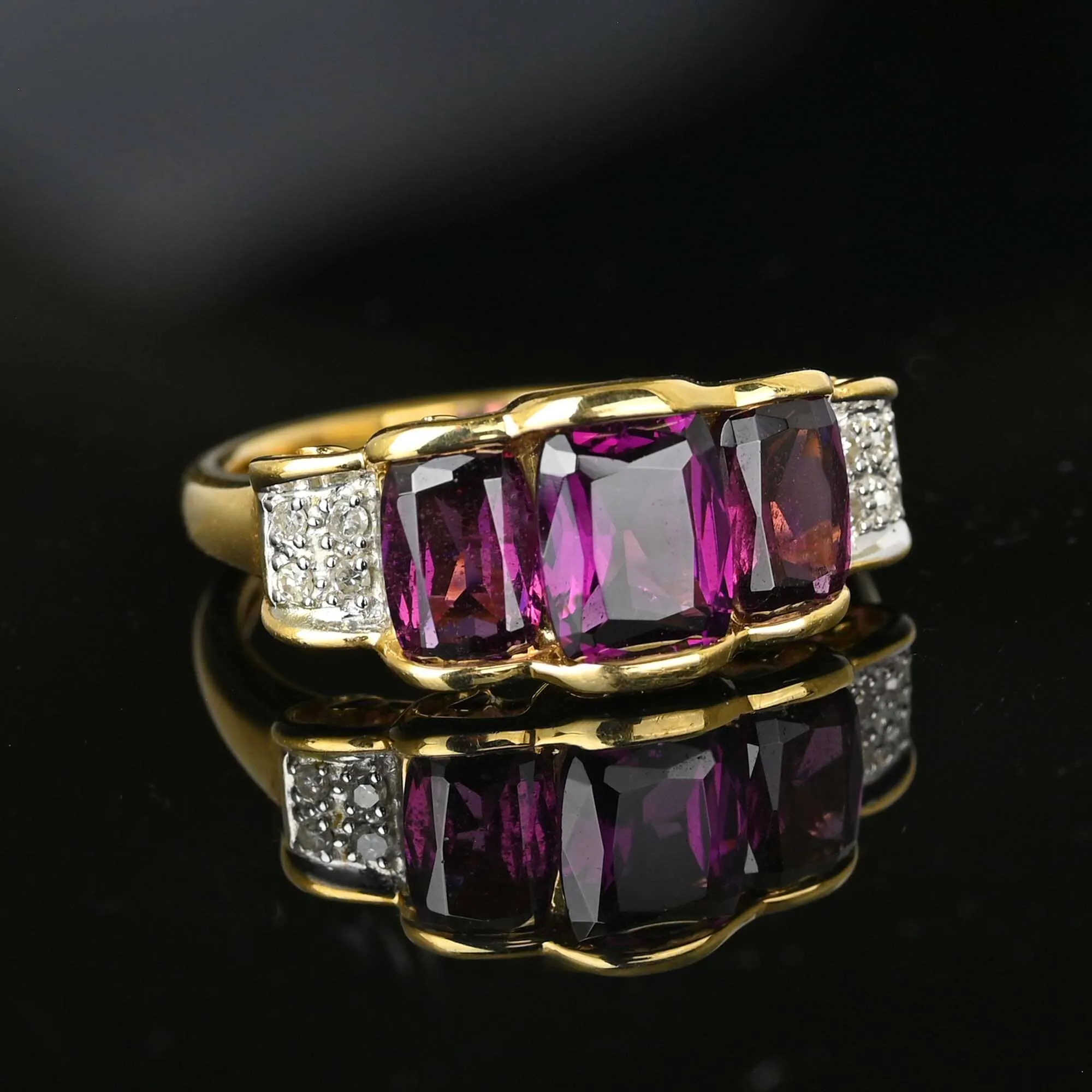 Vintage 14K Gold Diamond Rhodolite Garnet Ring