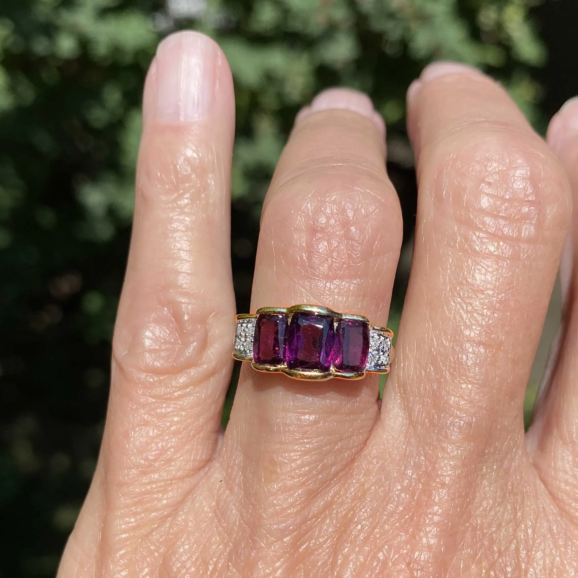 Vintage 14K Gold Diamond Rhodolite Garnet Ring