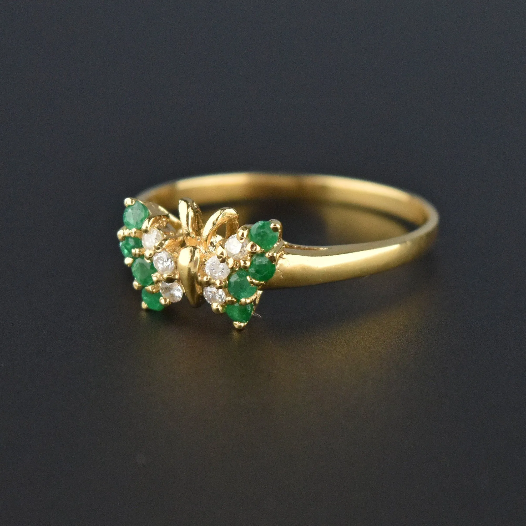 Vintage 14K Gold Emerald Diamond Butterfly Ring