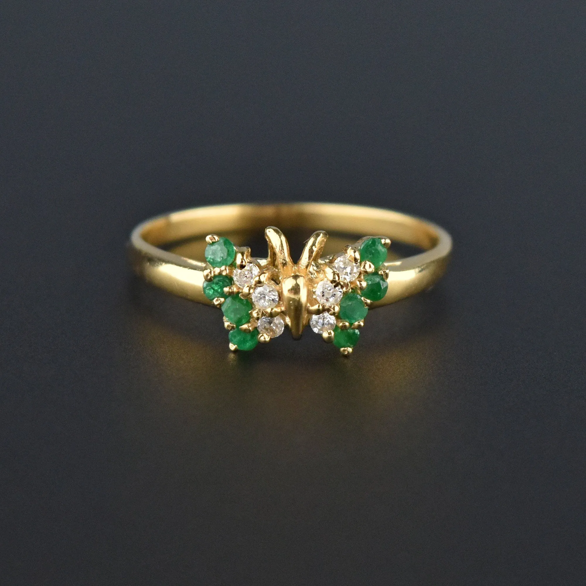 Vintage 14K Gold Emerald Diamond Butterfly Ring