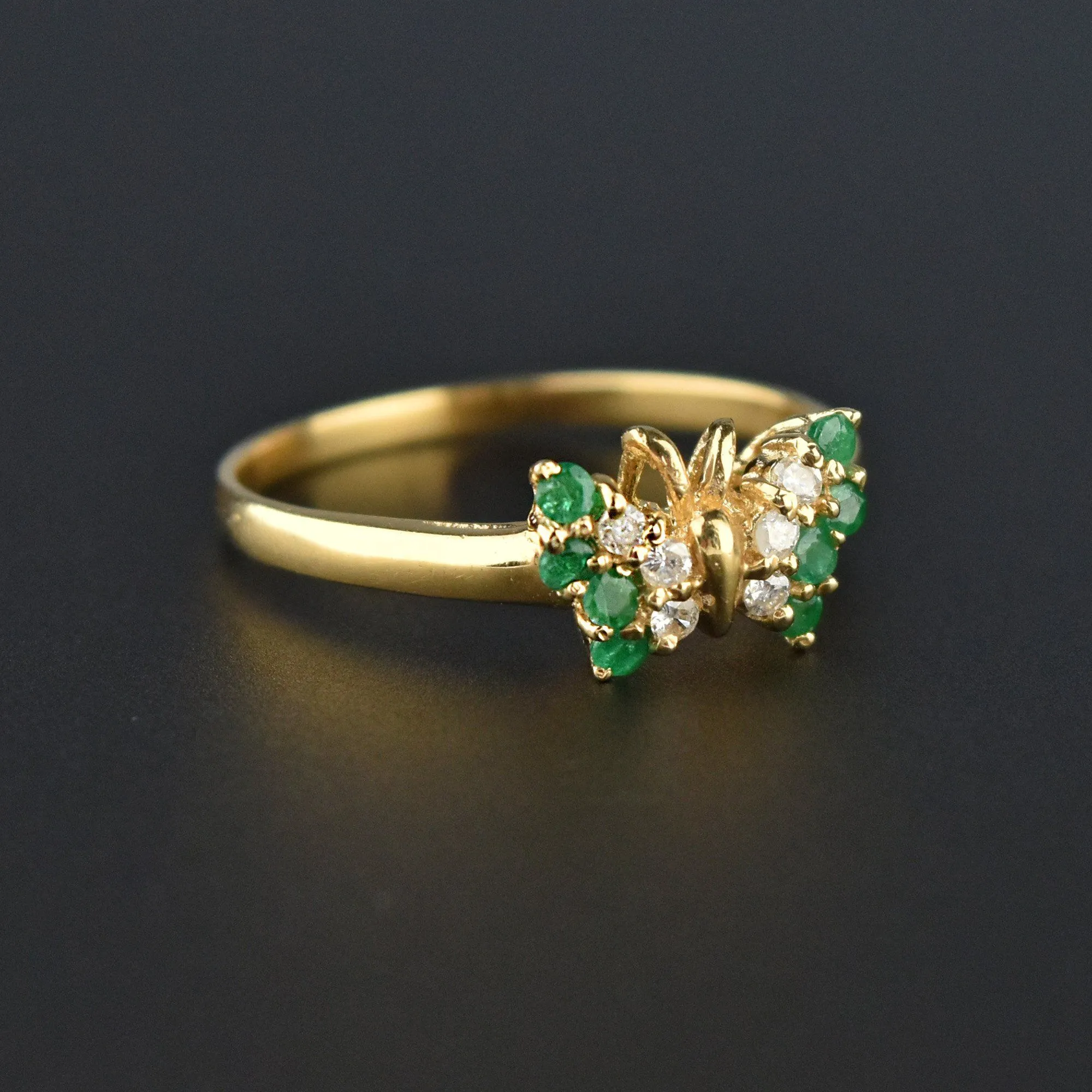 Vintage 14K Gold Emerald Diamond Butterfly Ring