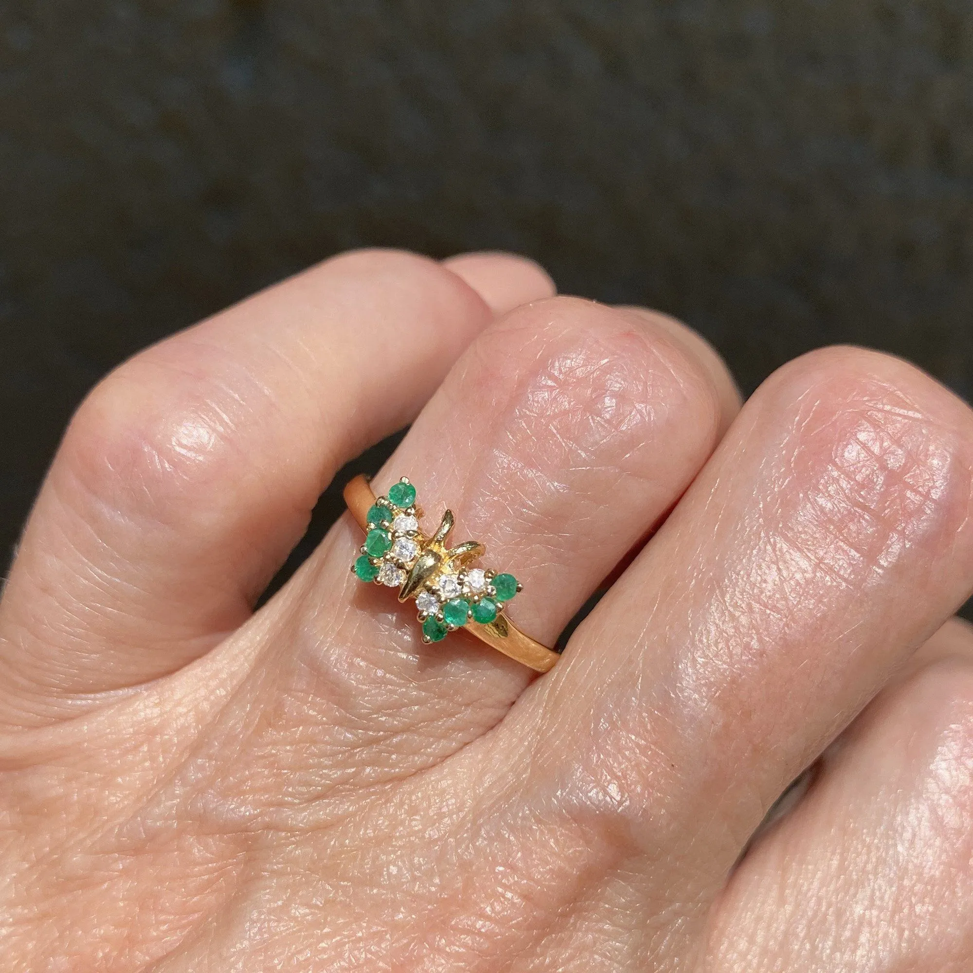 Vintage 14K Gold Emerald Diamond Butterfly Ring