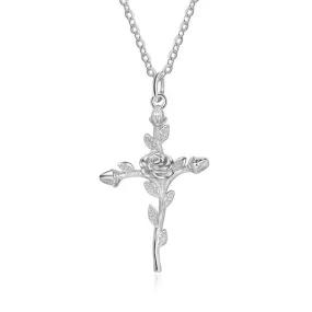 Vintage Rose Flower & Cross Pendant