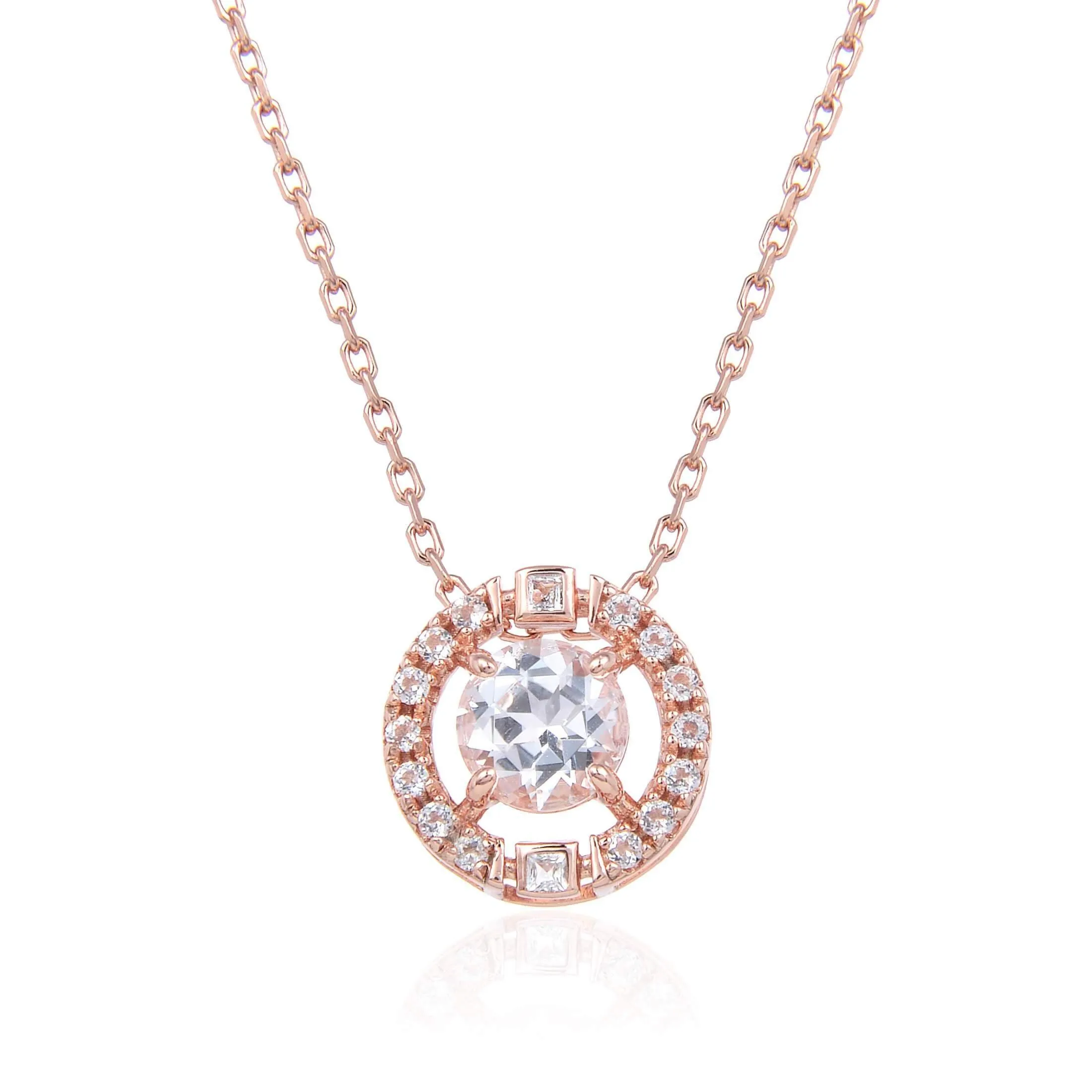 White Topaz Rose Gold Halo Necklace