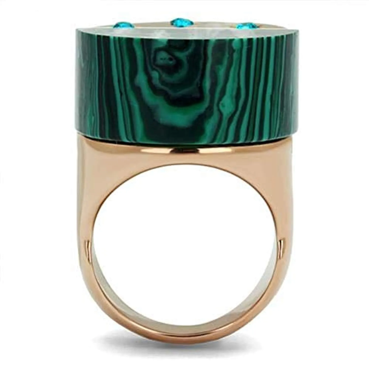 WildKlass Stainless Steel Ring IP Rose Gold Women Synthetic Emerald