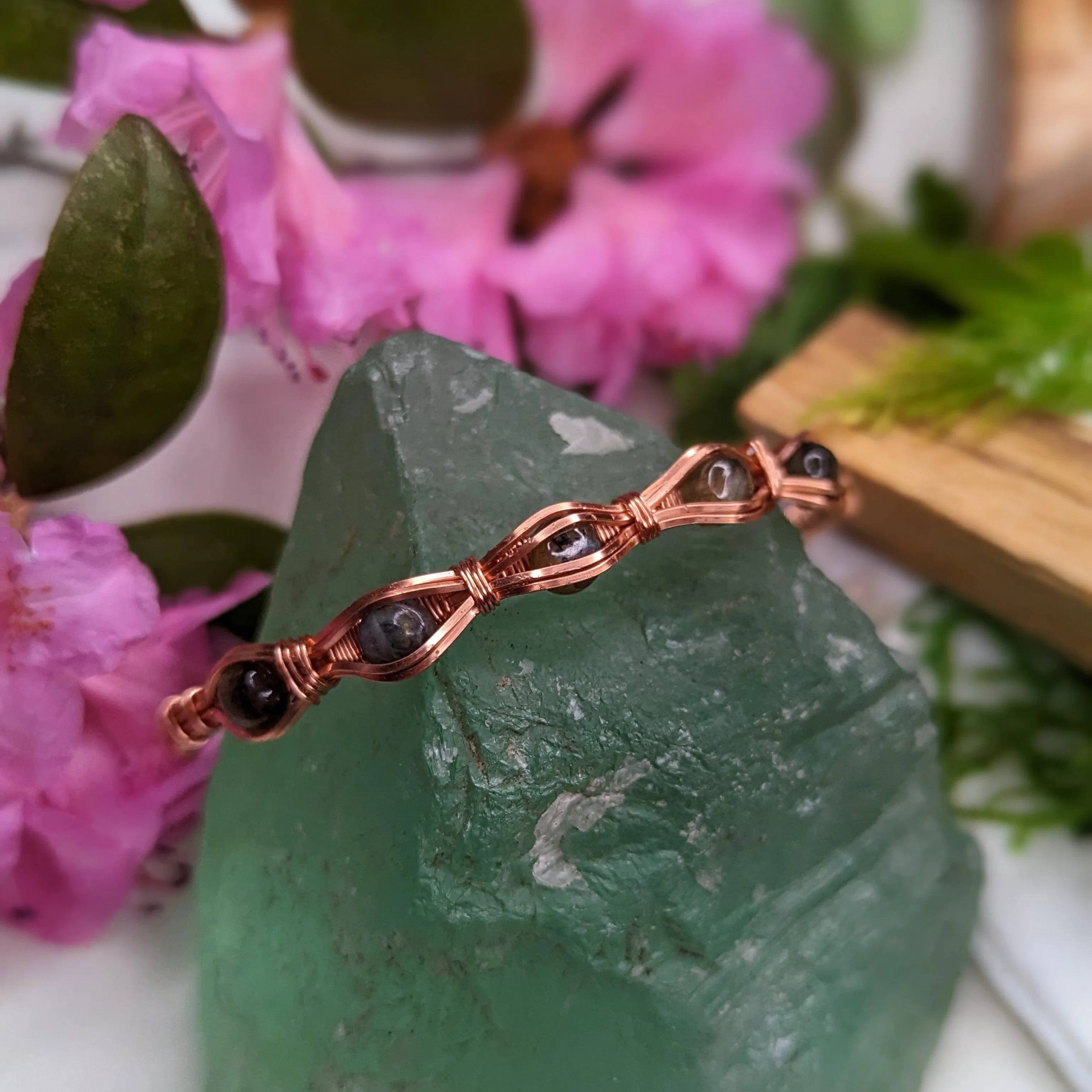 Wire Wrapped Labradorite Adjustable Wrist Bangle ~ Gorgeous Energy Flow ~