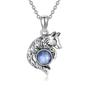 Wolf Necklace 925 Sterling Silver Moonstone Necklace Animal Lovers Jewelry for Women Girl