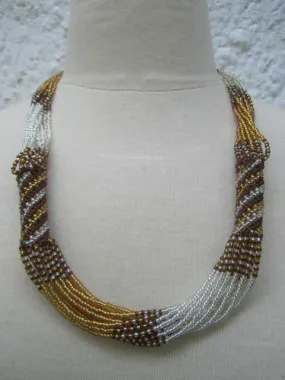 Zulu Strand Short Necklace Gold Silver and Cooper 22 inches